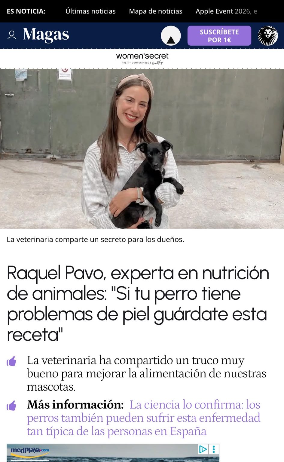Artículo de prensa sobre nutrición animal con Raquel Pavo