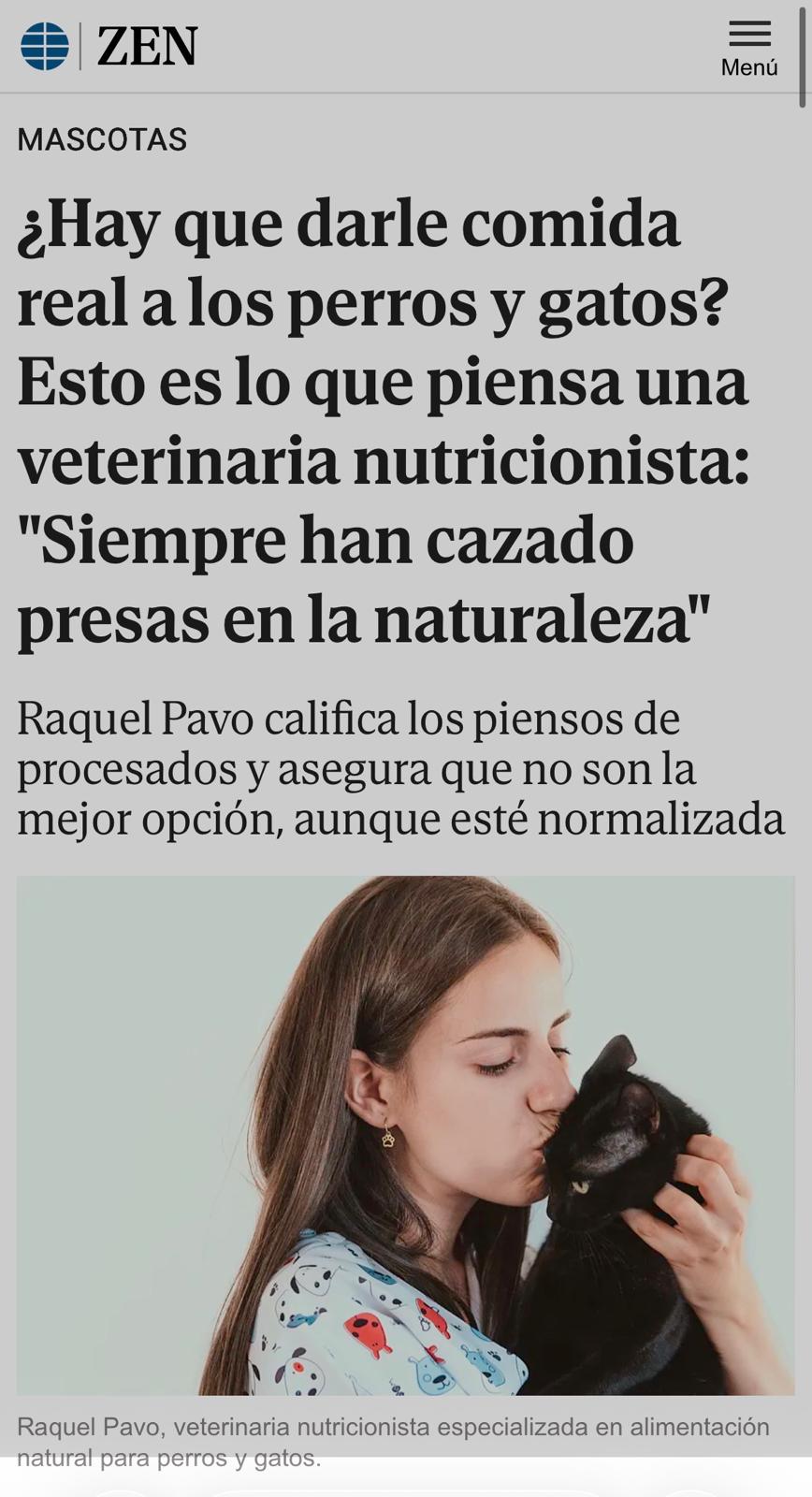 Artículo de prensa sobre nutrición veterinaria